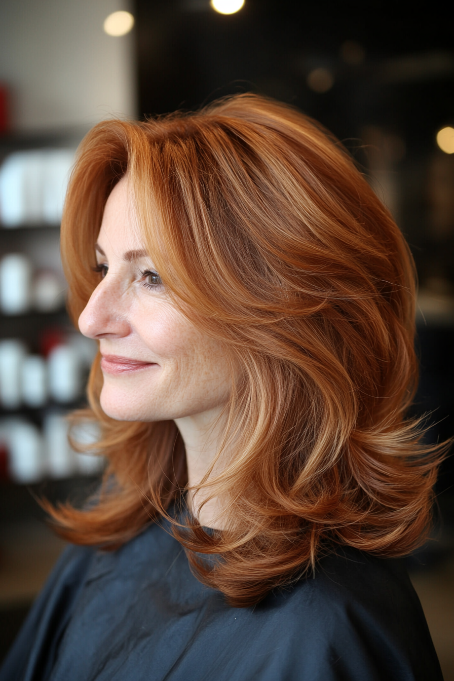 8. Blended Layers in Warm Auburn (Mid Length Haircuts For Women Over 50) - Mid Length Haircuts For Women Over 50