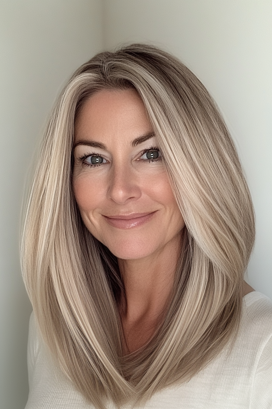 9. Angled Lob in Sandy Blonde (Mid Length Haircuts For Women Over 50) - Mid Length Haircuts For Women Over 50