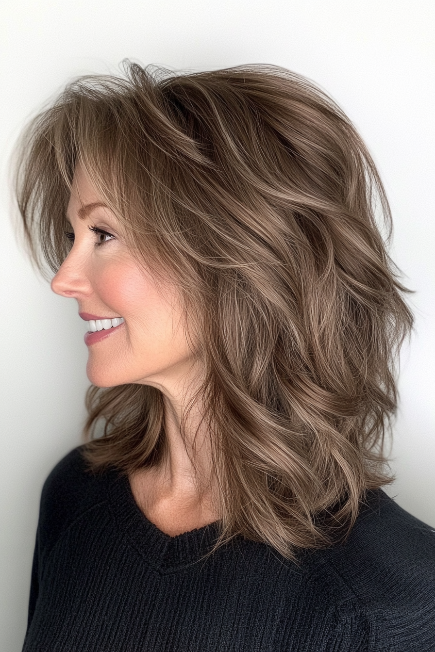 24. Modern Mid-Length Shag in Light Ash Brown (Mid Length Haircuts For Women Over 50) - Mid Length Haircuts For Women Over 50