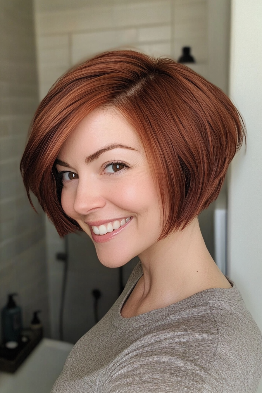 12. Deep Auburn Side-Parted Pixie Bob (Pixie Bob Haircut Ideas) - Pixie Bob Haircut Ideas
