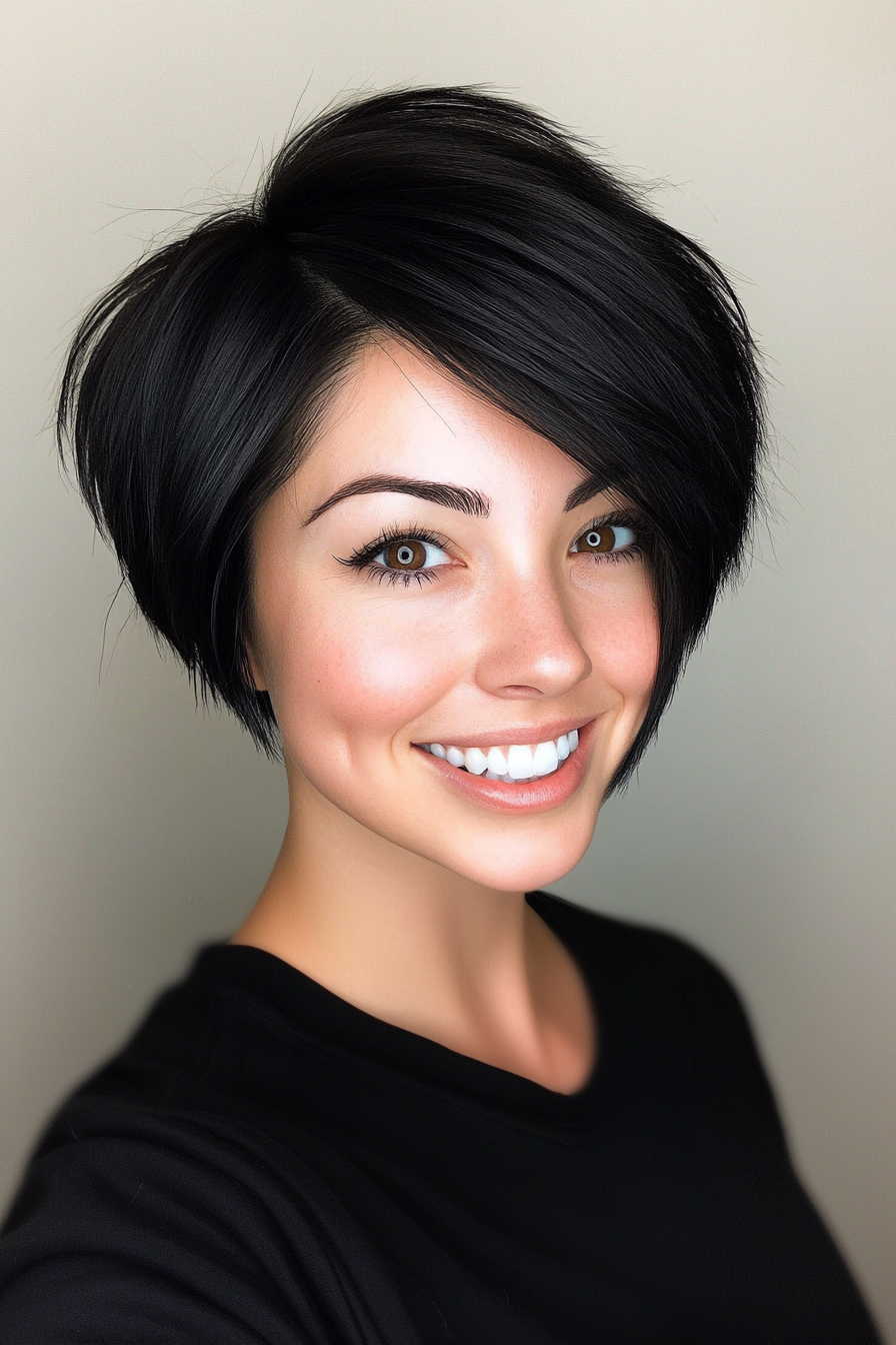 14. Jet Black Sleek Pixie Bob (Pixie Bob Haircut Ideas) - Pixie Bob Haircut Ideas