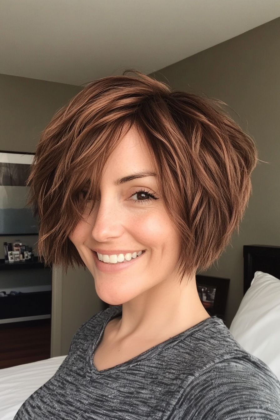 19. Chestnut Choppy Pixie Bob (Pixie Bob Haircut Ideas) - Pixie Bob Haircut Ideas