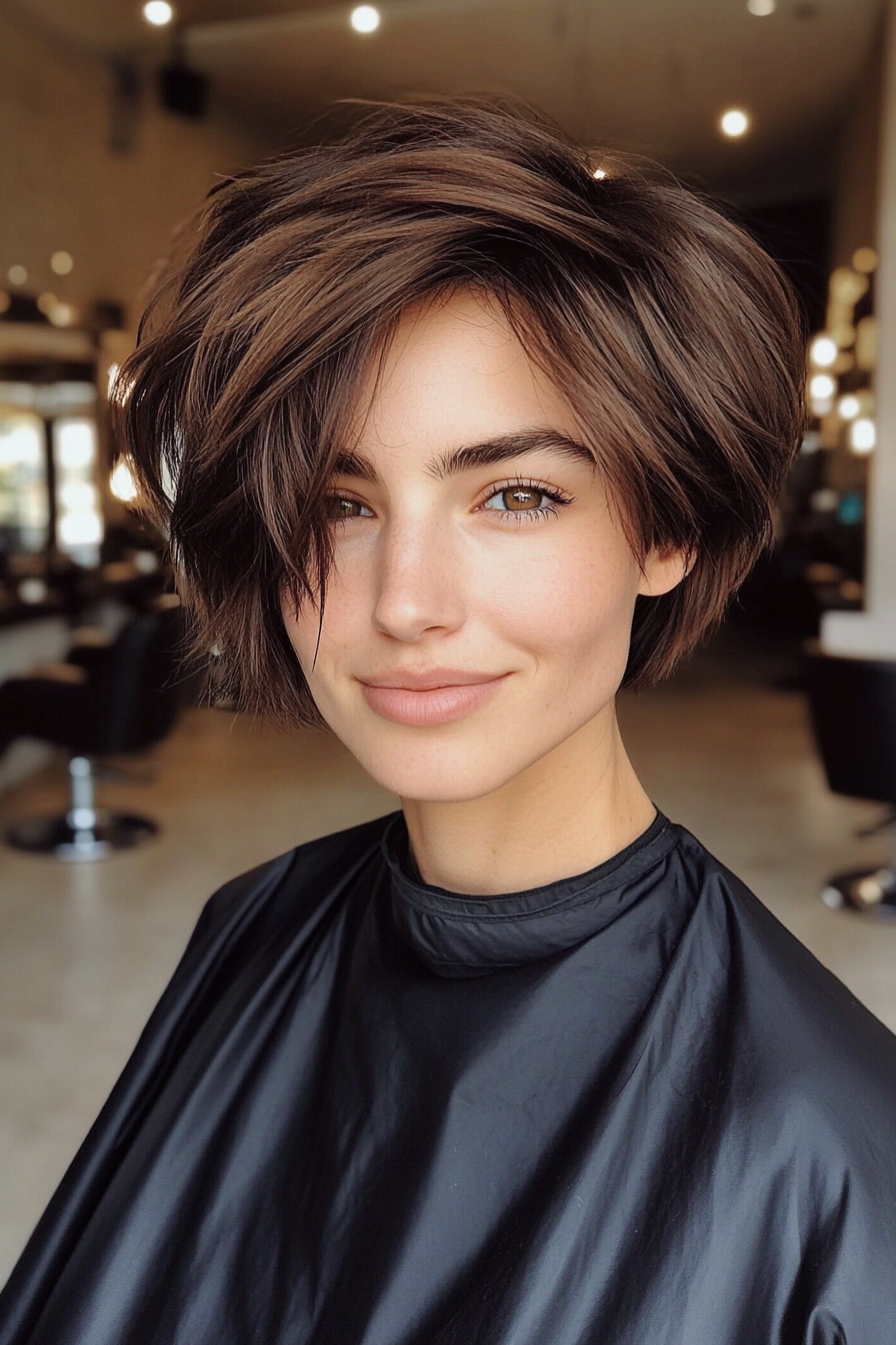 21. Dark Maple Layered Pixie Bob (Pixie Bob Haircut Ideas) - Pixie Bob Haircut Ideas