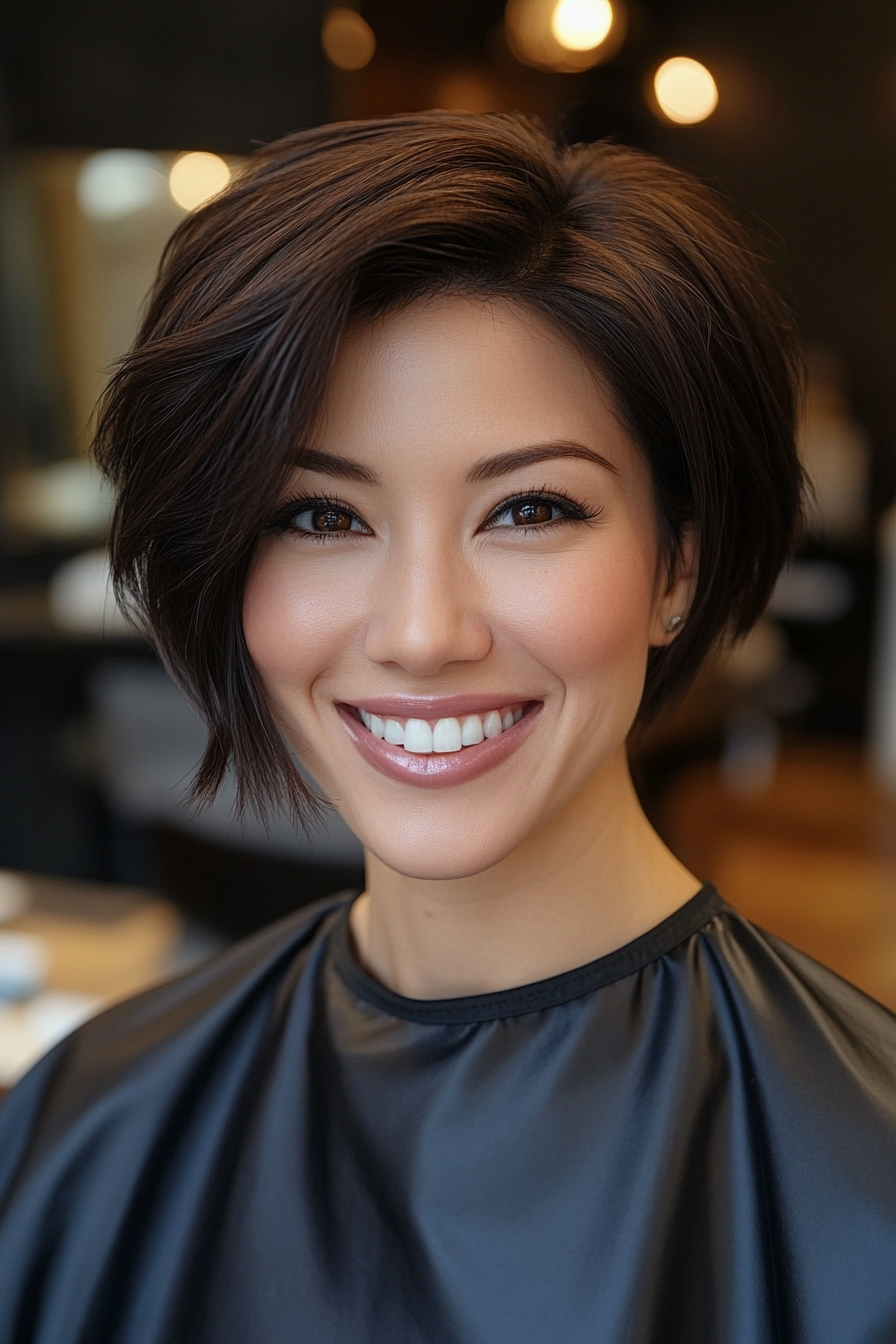 24. Smoky Brown Sleek Pixie Bob (Pixie Bob Haircut Ideas) - Pixie Bob Haircut Ideas