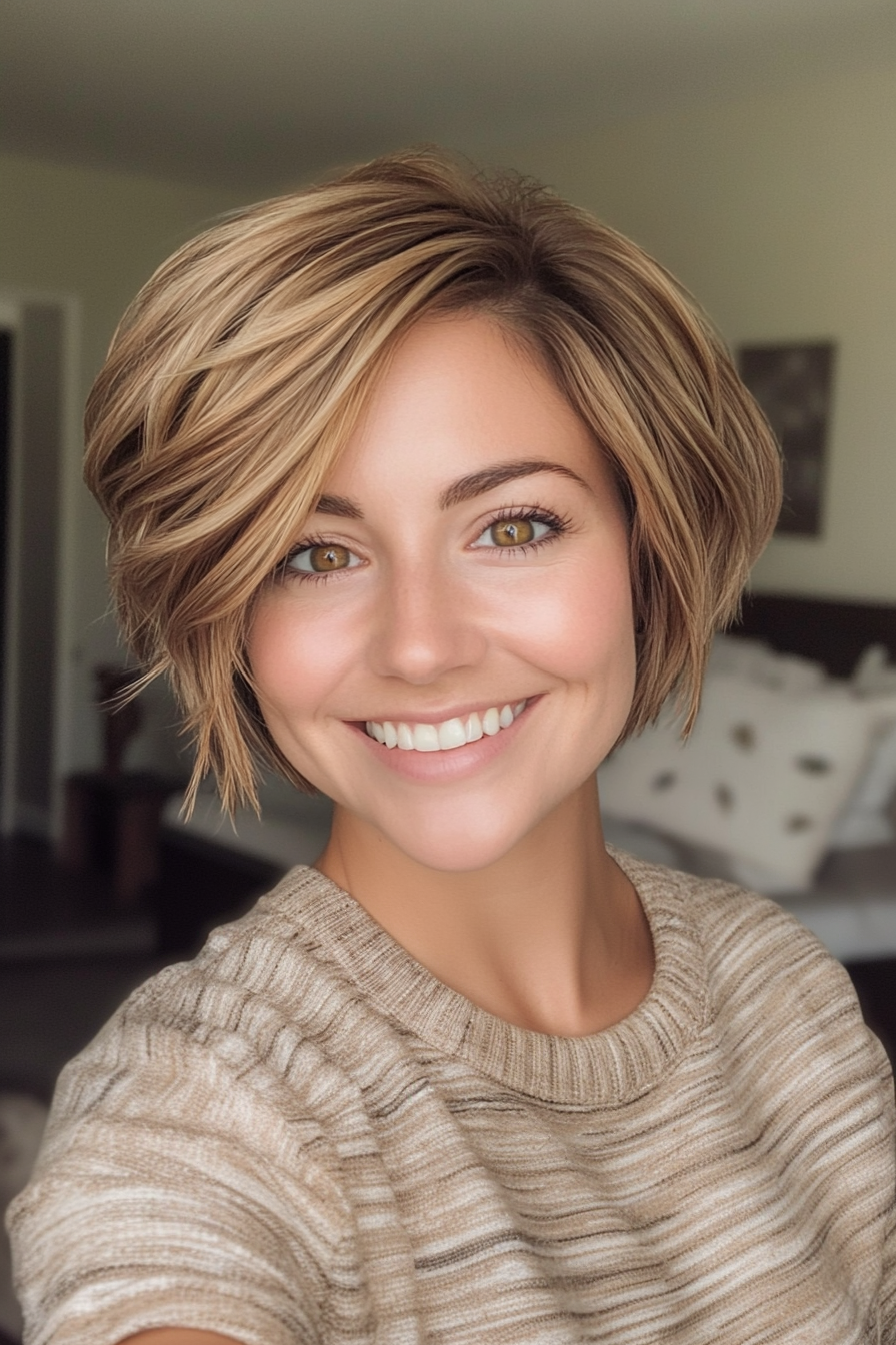 25. Bronze Balayage Soft Pixie Bob (Pixie Bob Haircut Ideas) - Pixie Bob Haircut Ideas
