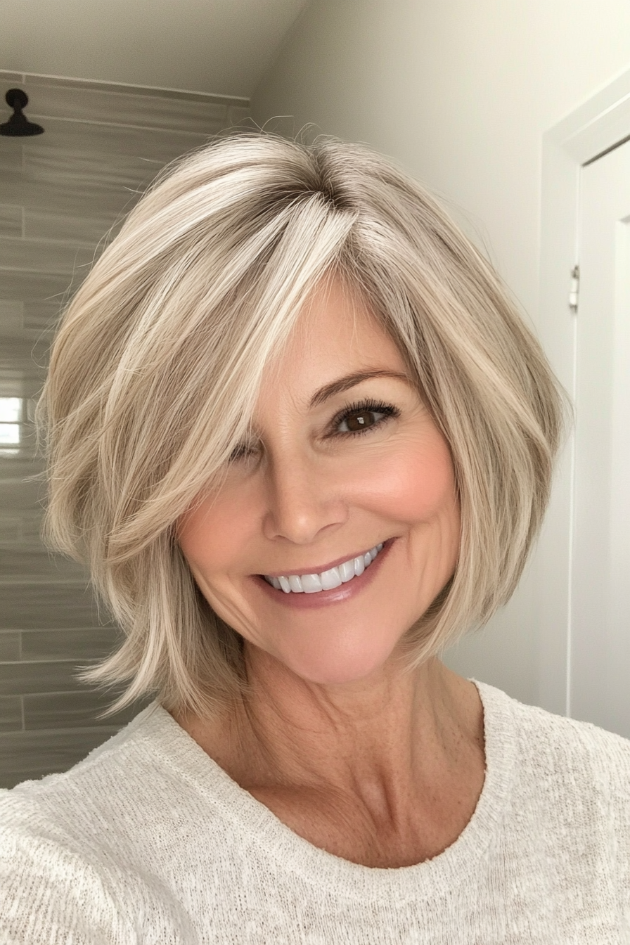 2. Chin-Length Wispy Bob in Soft Beige Blonde (Short Haircuts For Women Over 60 With Thin Hair) - Short Haircuts For Women Over 60 With Thin Hair
