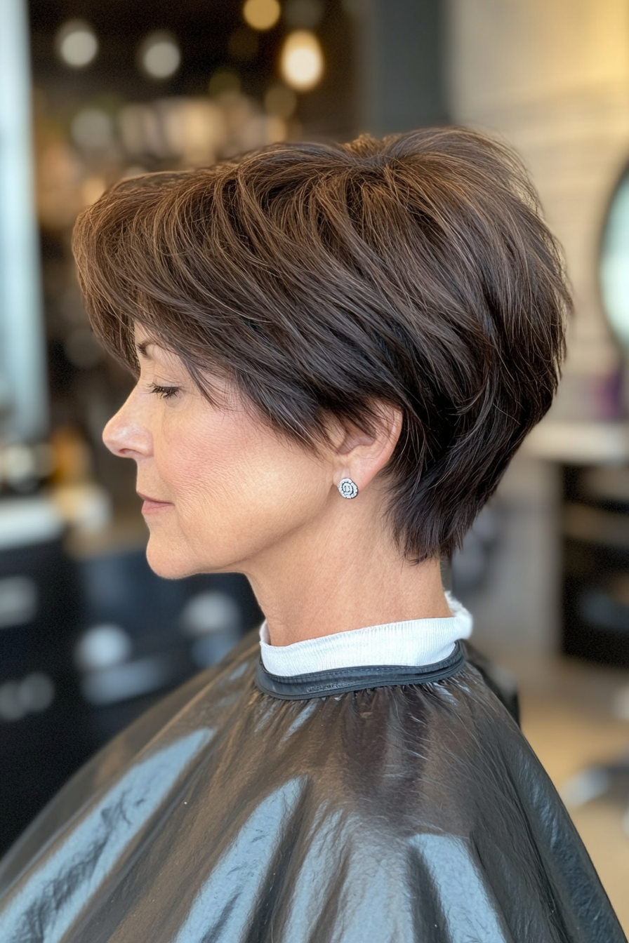 4. Tapered Boyish Pixie in Deep Brunette (Short Haircuts For Women Over 60 With Thin Hair) - Short Haircuts For Women Over 60 With Thin Hair
