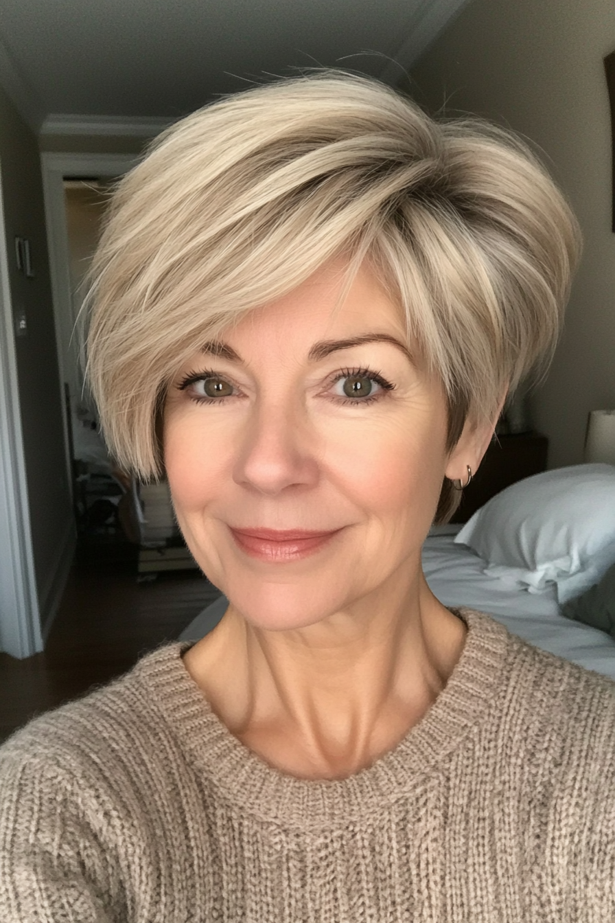6. Feathered Pixie in Golden Honey Blonde (Short Haircuts For Women Over 60 With Thin Hair) - Short Haircuts For Women Over 60 With Thin Hair