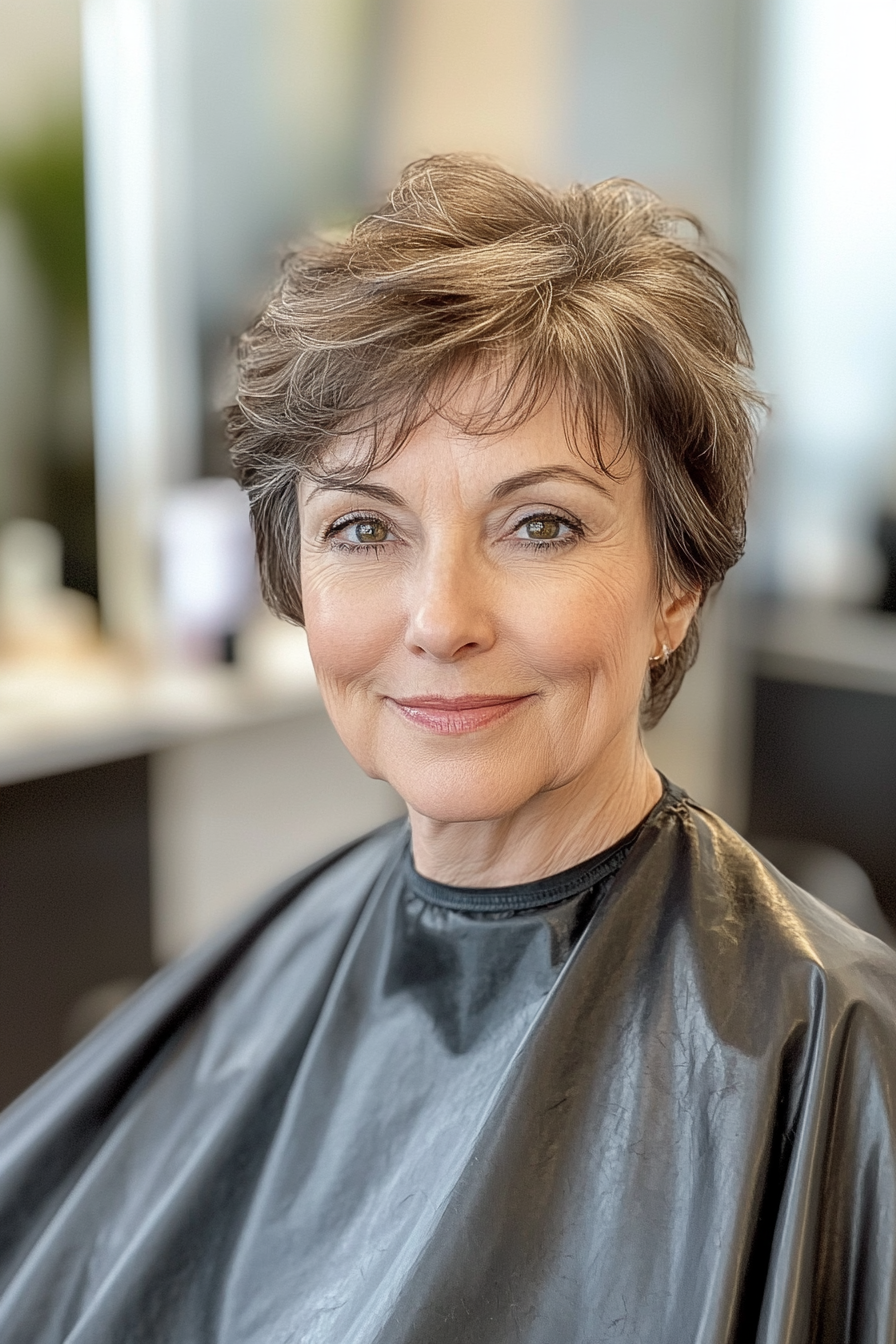 9. Asymmetrical Pixie in Soft Caramel Brown (Short Haircuts For Women Over 60 With Thin Hair) - Short Haircuts For Women Over 60 With Thin Hair