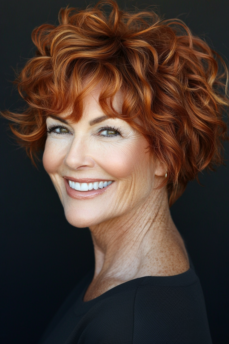 10. Short Curly Crop in Warm Auburn (Short Haircuts For Women Over 60 With Thin Hair) - Short Haircuts For Women Over 60 With Thin Hair