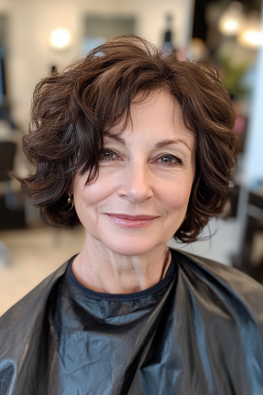 12. Wavy Stacked Bob in Deep Espresso Brown (Short Haircuts For Women Over 60 With Thin Hair) - Short Haircuts For Women Over 60 With Thin Hair