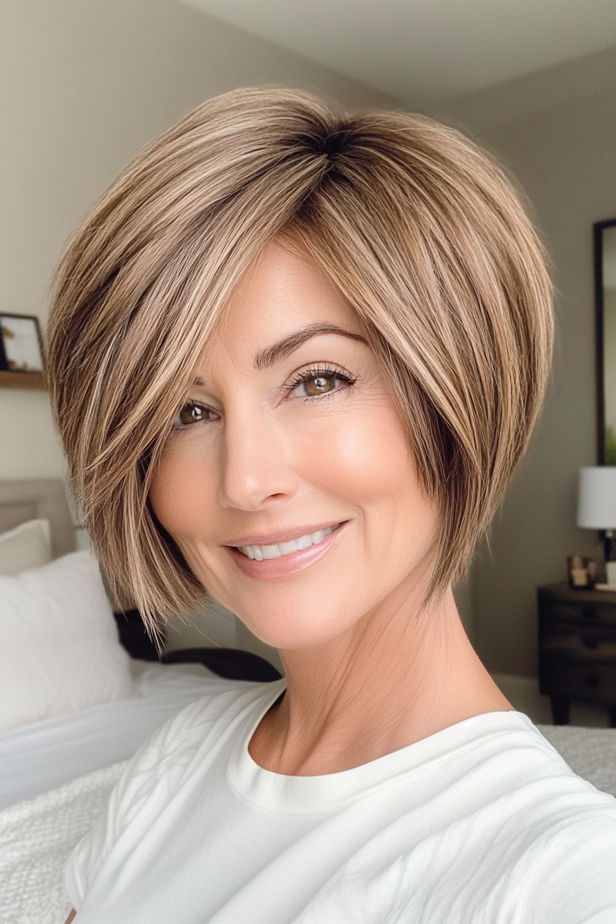 14. Side-Swept Long Pixie in Warm Honey Brown (Short Haircuts For Women Over 60 With Thin Hair) - Short Haircuts For Women Over 60 With Thin Hair