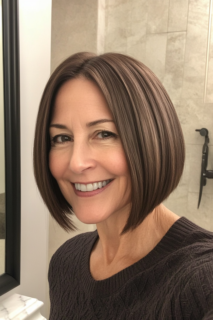 16. Sleek Bob with Blunt Ends in Dark Mocha Brown (Short Haircuts For Women Over 60 With Thin Hair) - Short Haircuts For Women Over 60 With Thin Hair