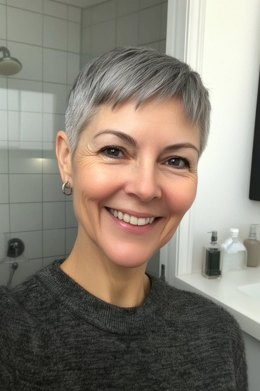 18. Cropped Boy Cut in Deep Charcoal Gray (Short Haircuts For Women Over 60 With Thin Hair) - Short Haircuts For Women Over 60 With Thin Hair