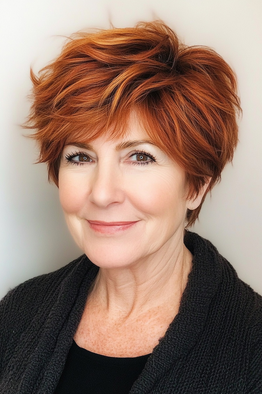 21. Short Shag Cut in Rich Copper Red (Short Haircuts For Women Over 60 With Thin Hair) - Short Haircuts For Women Over 60 With Thin Hair