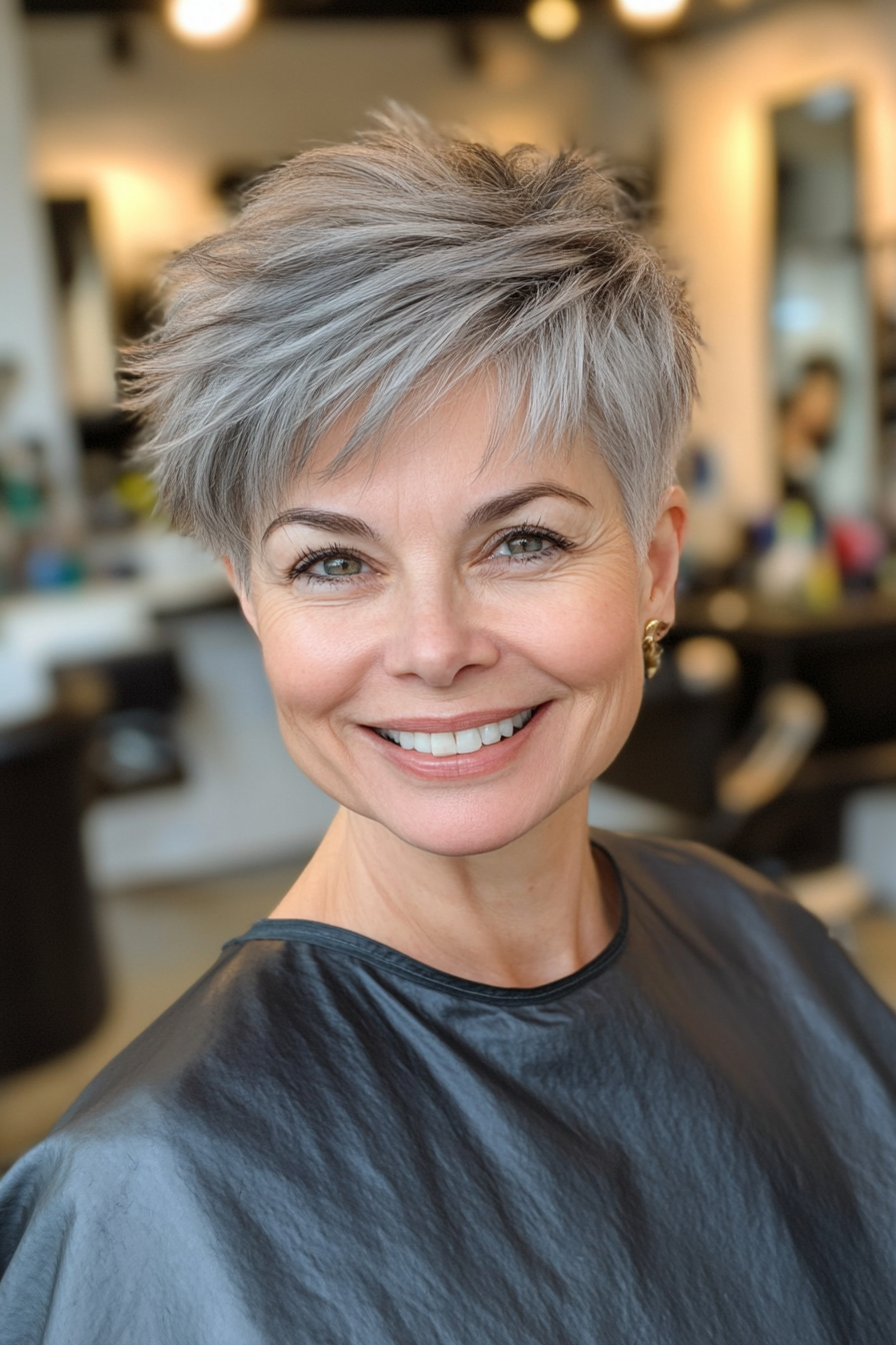 23. Edgy Spiky Pixie in Soft Graphite Gray (Short Haircuts For Women Over 60 With Thin Hair) - Short Haircuts For Women Over 60 With Thin Hair