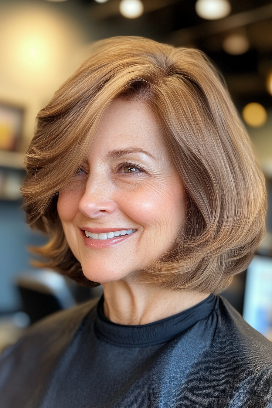 24. Side-Parted Soft Bob in Light Hazelnut Brown (Short Haircuts For Women Over 60 With Thin Hair) - Short Haircuts For Women Over 60 With Thin Hair