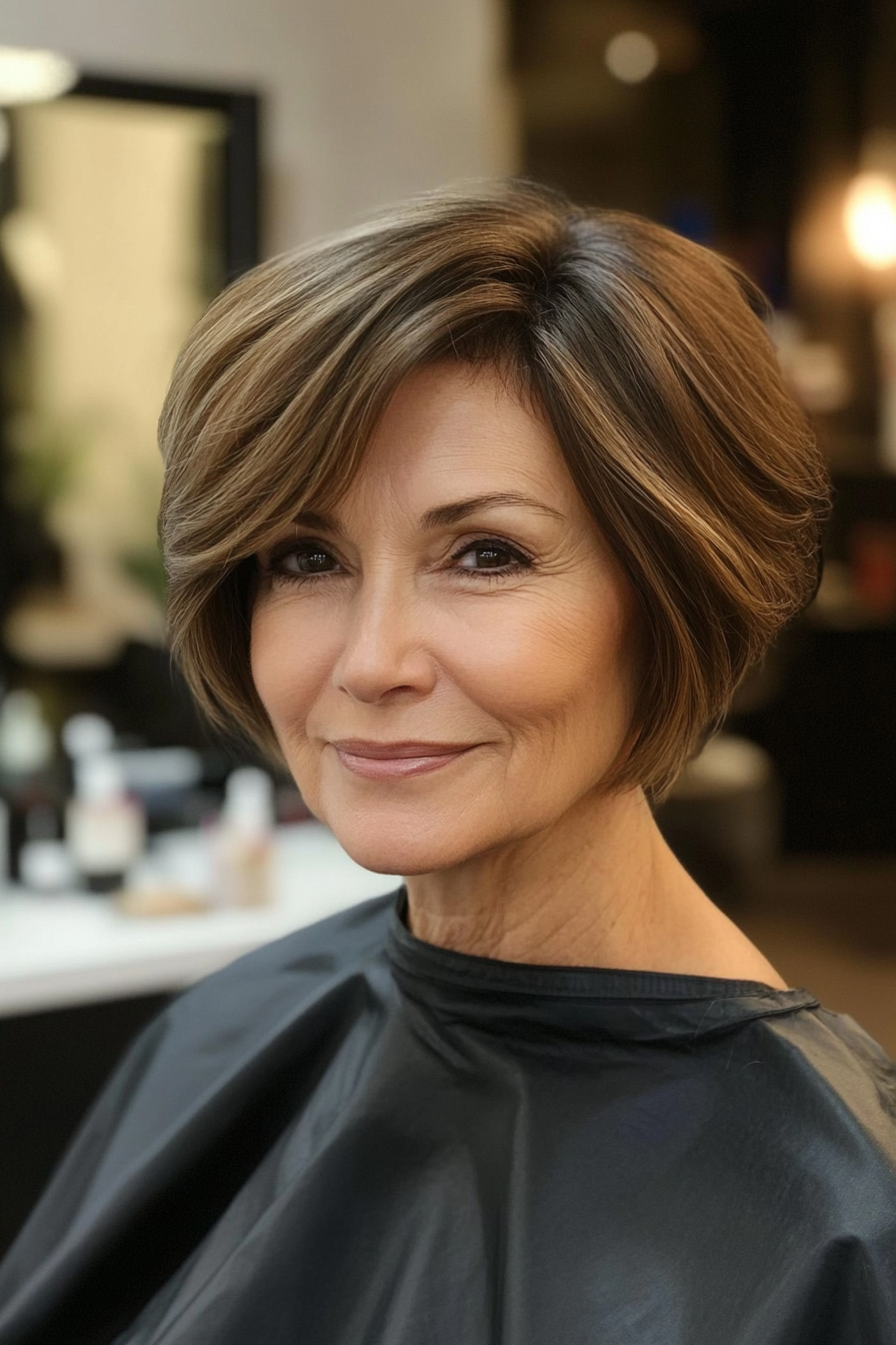 26. Short Volumized Bob in Soft Cocoa Brown (Short Haircuts For Women Over 60 With Thin Hair) - Short Haircuts For Women Over 60 With Thin Hair