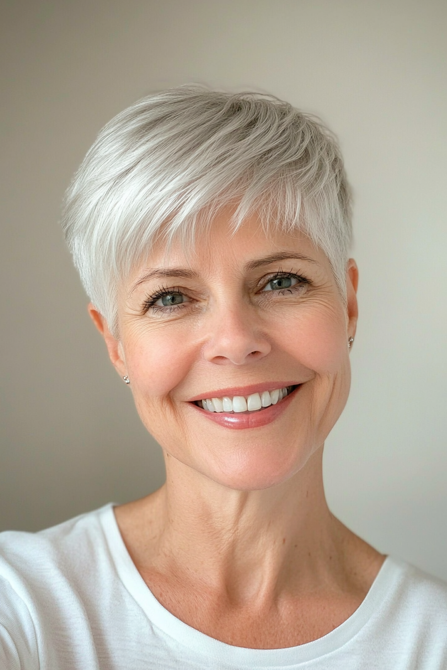 2. Classic Silver Pixie with Subtle Layers (Short Pixie Haircuts For Older Women) - Short Pixie Haircuts For Older Women