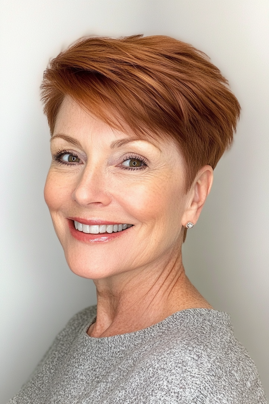 3. Tapered Pixie in Warm Chestnut (Short Pixie Haircuts For Older Women) - Short Pixie Haircuts For Older Women