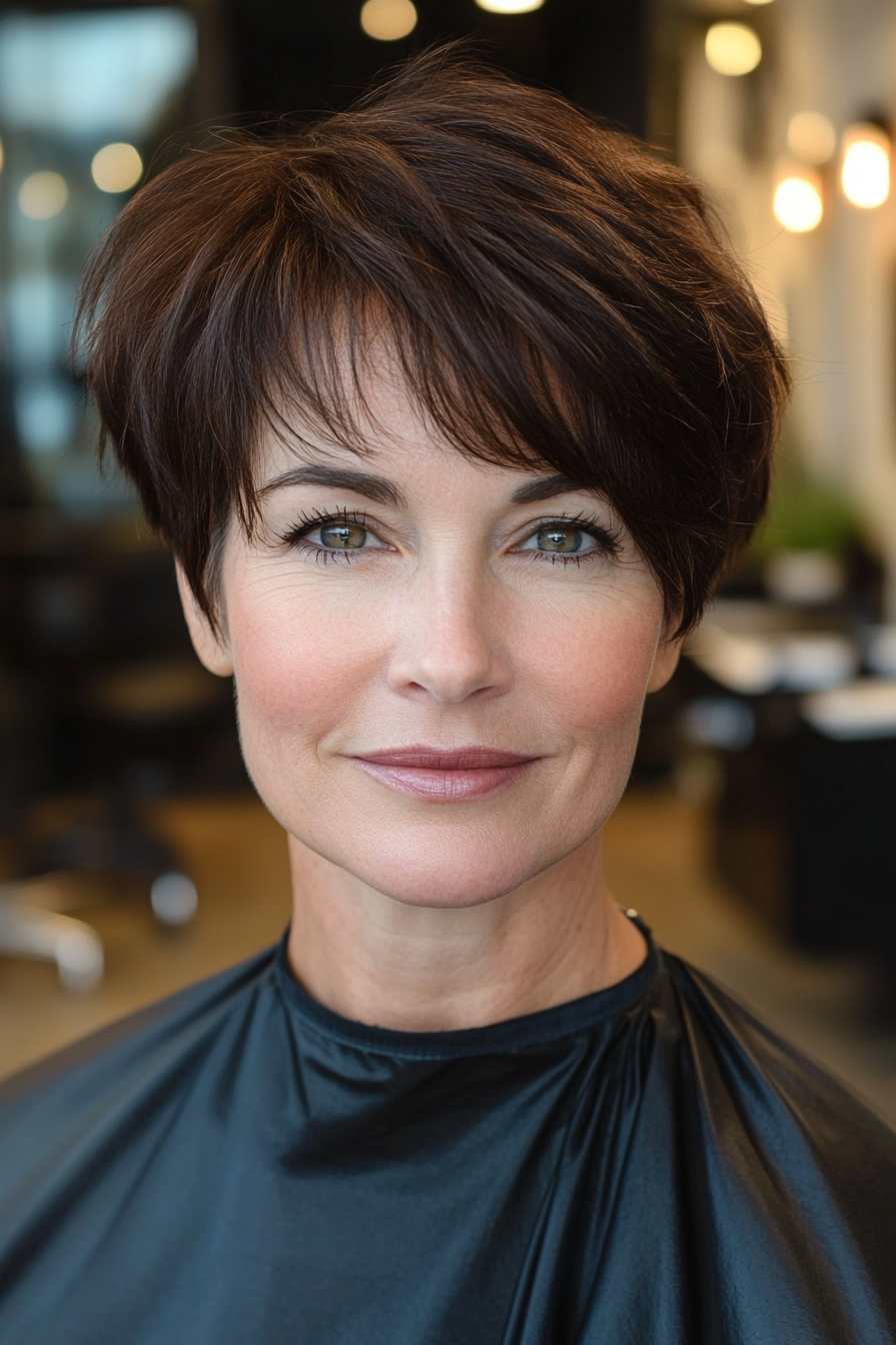 4. Layered Pixie in Natural Dark Brown (Short Pixie Haircuts For Older Women) - Short Pixie Haircuts For Older Women