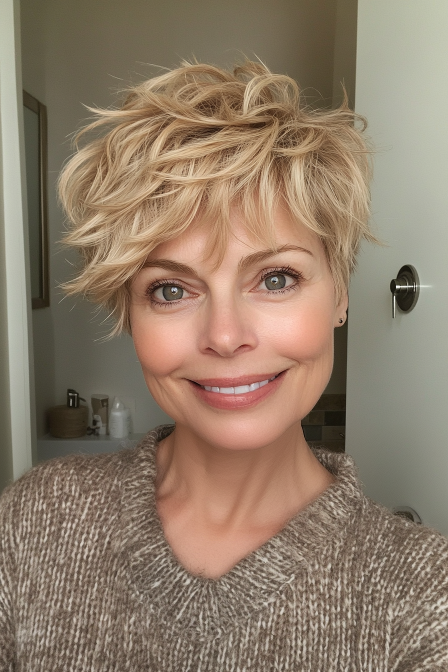 7. Tousled Pixie in Golden Blonde (Short Pixie Haircuts For Older Women) - Short Pixie Haircuts For Older Women