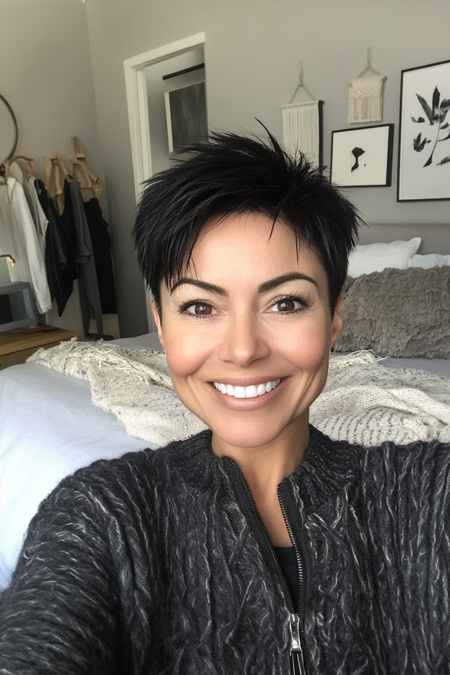 8. Edgy Cropped Pixie in Jet Black (Short Pixie Haircuts For Older Women) - Short Pixie Haircuts For Older Women
