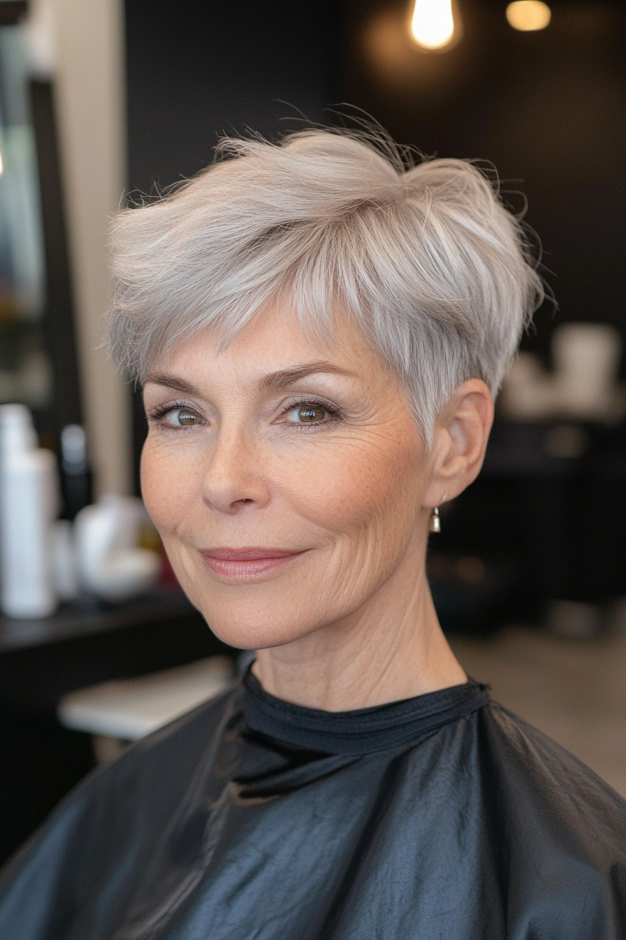 14. Sculpted Pixie in Cool Silver Blonde (Short Pixie Haircuts For Older Women) - Short Pixie Haircuts For Older Women