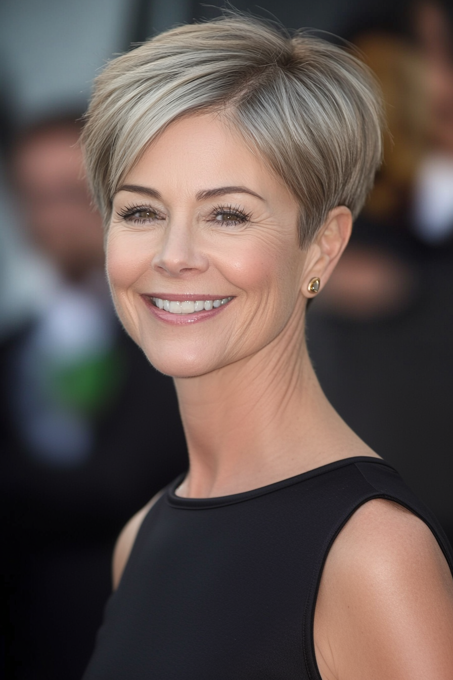 15. Pixie with Side Part in Light Ash Brown (Short Pixie Haircuts For Older Women) - Short Pixie Haircuts For Older Women