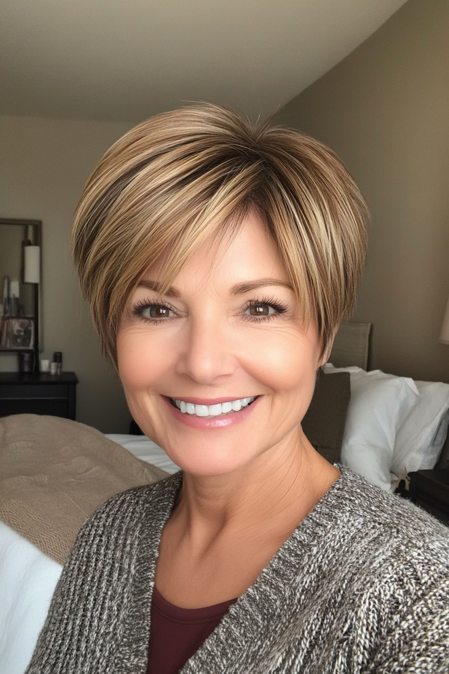 17. Layered Pixie Bob in Warm Honey Blonde (Short Pixie Haircuts For Older Women) - Short Pixie Haircuts For Older Women