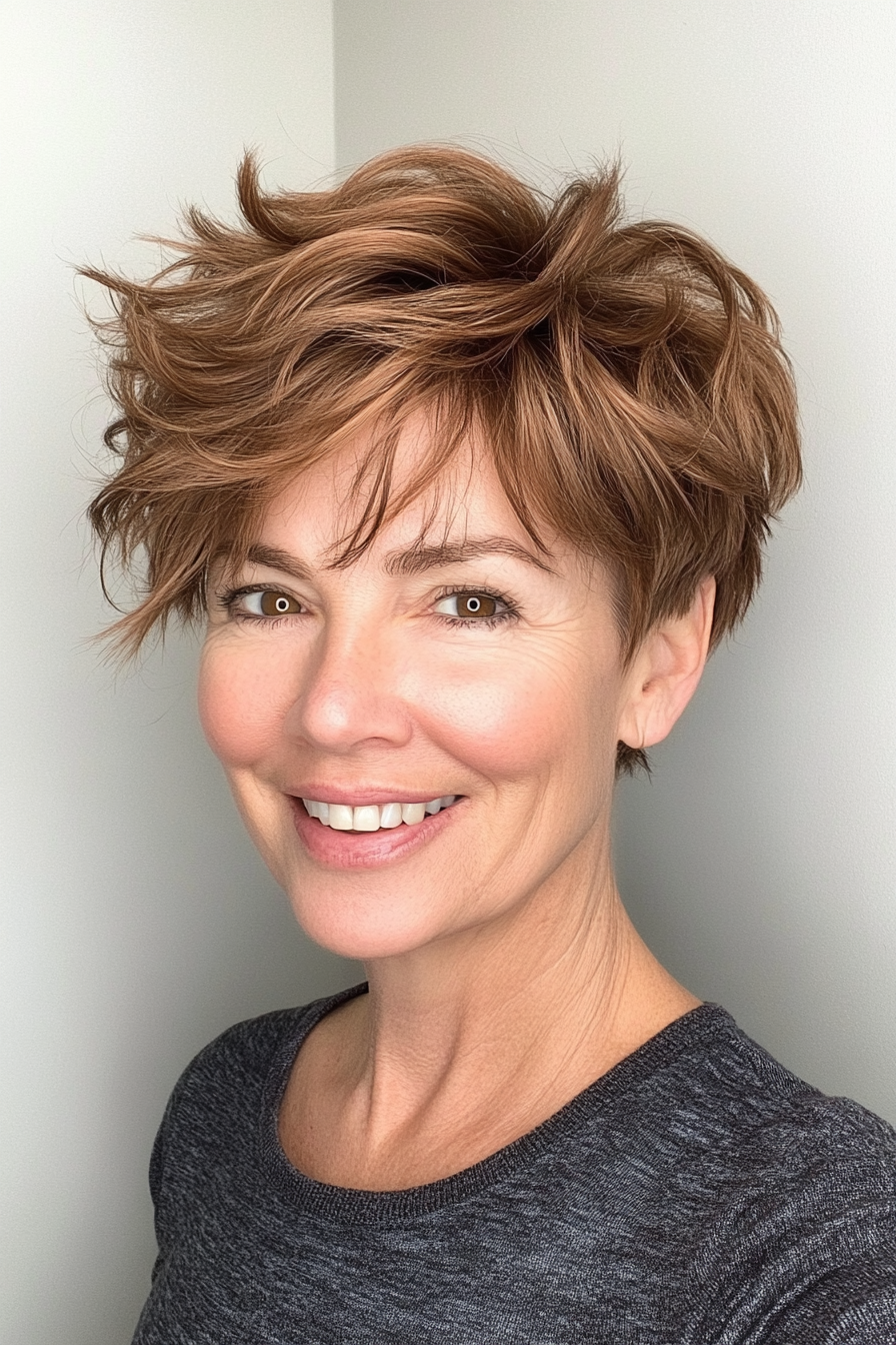 18. Textured Pixie in Chestnut Brown (Short Pixie Haircuts For Older Women) - Short Pixie Haircuts For Older Women