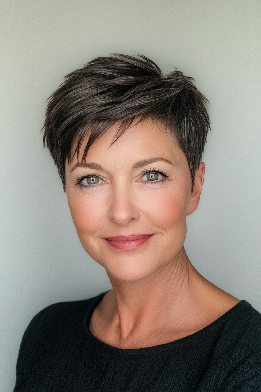 19. Soft Crop Pixie in Dark Espresso (Short Pixie Haircuts For Older Women) - Short Pixie Haircuts For Older Women