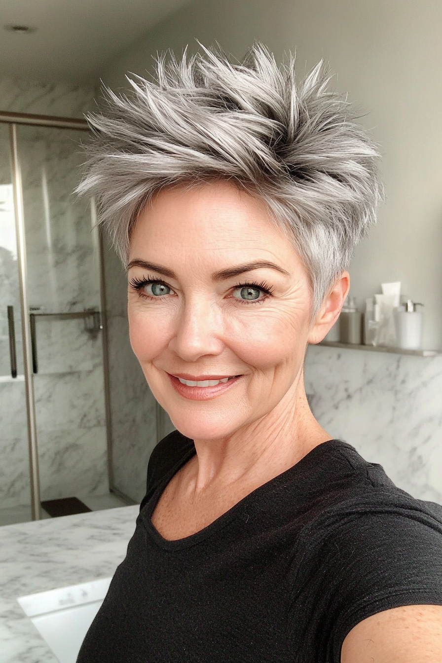22. Spiky Pixie in Smoky Silver (Short Pixie Haircuts For Older Women) - Short Pixie Haircuts For Older Women