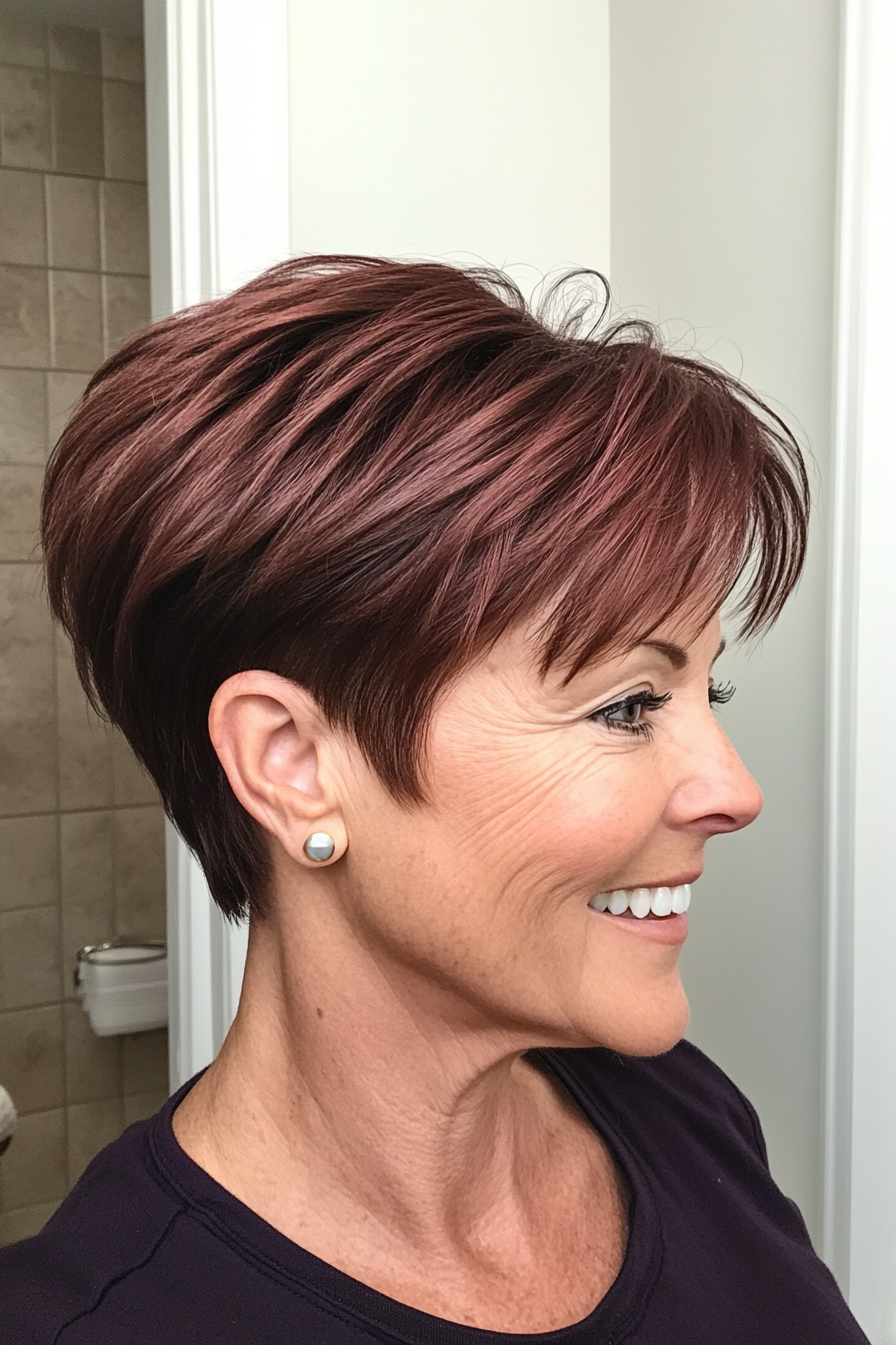 23. Soft Tapered Pixie in Deep Mahogany (Short Pixie Haircuts For Older Women) - Short Pixie Haircuts For Older Women