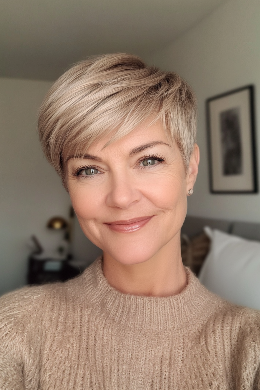 26. Grown-Out Pixie in Soft Beige Blonde (Short Pixie Haircuts For Older Women) - Short Pixie Haircuts For Older Women