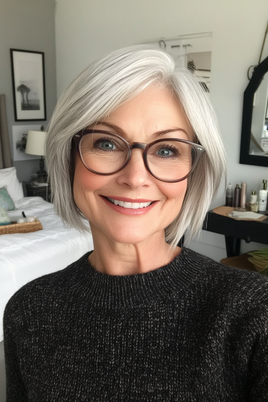 3. Tapered Crop in Salt and Pepper Blend (Haircuts For Women Over 60 With Glasses) - Haircuts For Women Over 60 With Glasses