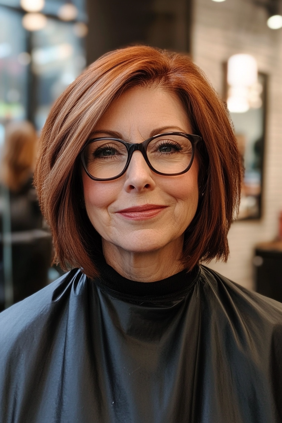 4. Choppy Lob in Dark Auburn (Haircuts For Women Over 60 With Glasses) - Haircuts For Women Over 60 With Glasses