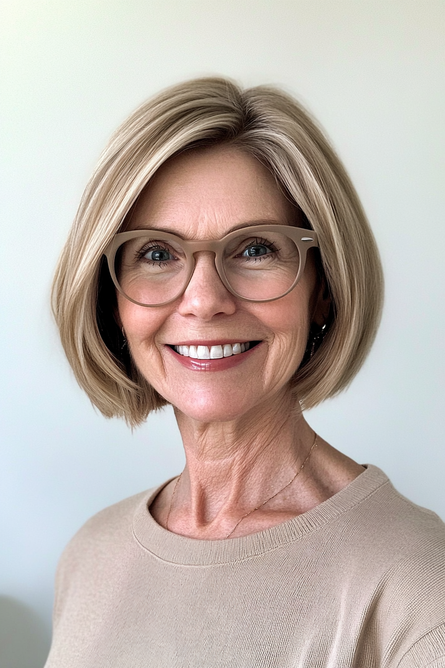 5. Rounded Bob in Sandy Blonde (Haircuts For Women Over 60 With Glasses) - Haircuts For Women Over 60 With Glasses