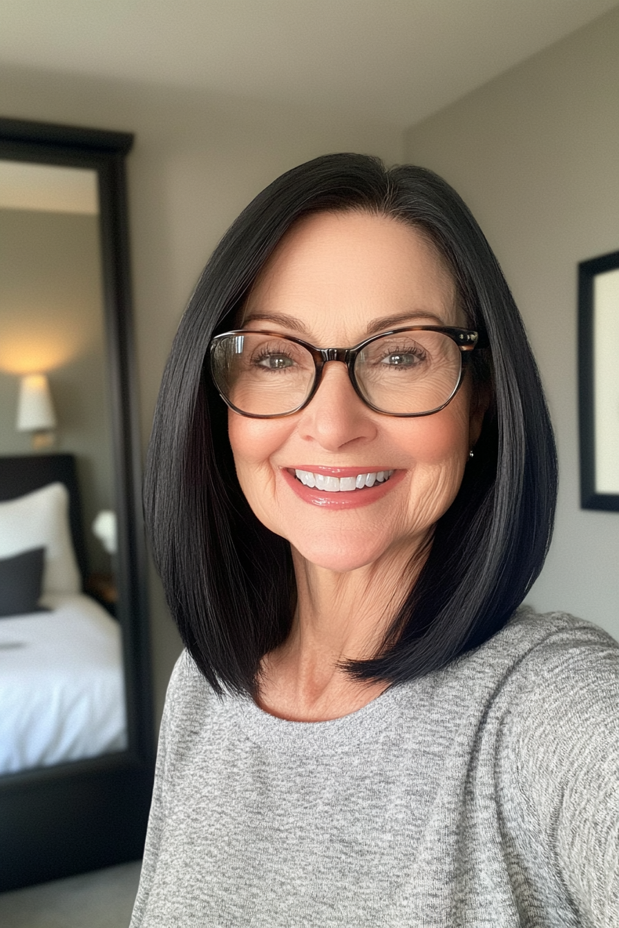 7. Classic Shoulder Cut in Jet Black (Haircuts For Women Over 60 With Glasses) - Haircuts For Women Over 60 With Glasses