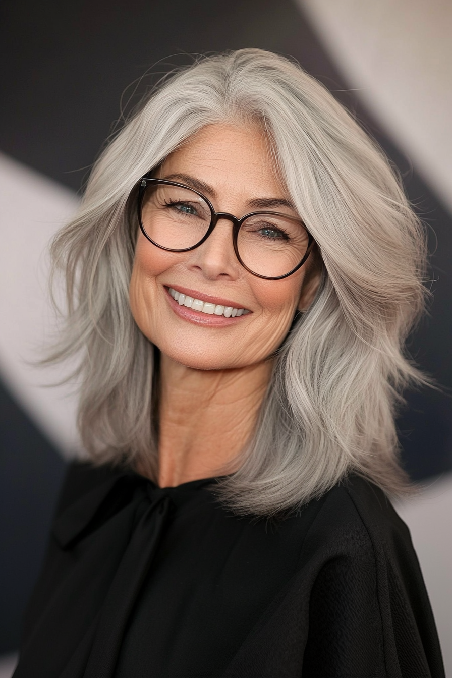 8. Modern Shag in Light Ash Gray (Haircuts For Women Over 60 With Glasses) - Haircuts For Women Over 60 With Glasses