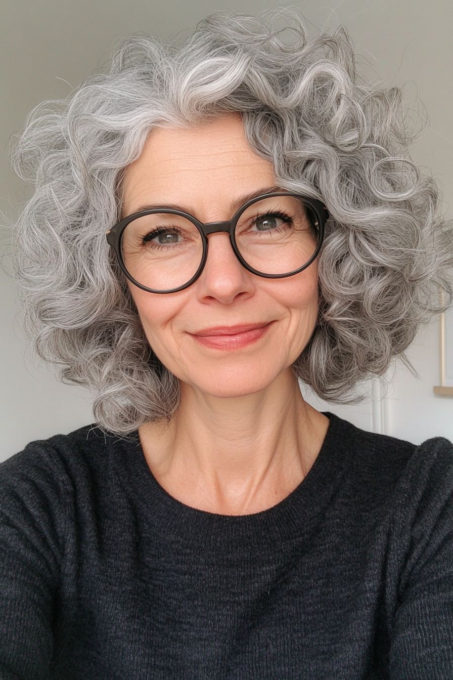 11. Curly Crop in Natural Gray (Haircuts For Women Over 60 With Glasses) - Haircuts For Women Over 60 With Glasses