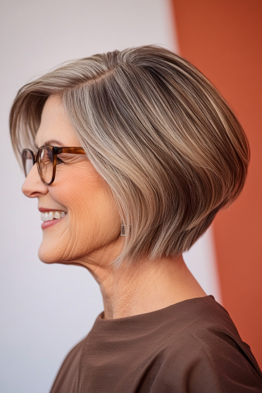 13. Angled Lob in Soft Caramel (Haircuts For Women Over 60 With Glasses) - Haircuts For Women Over 60 With Glasses