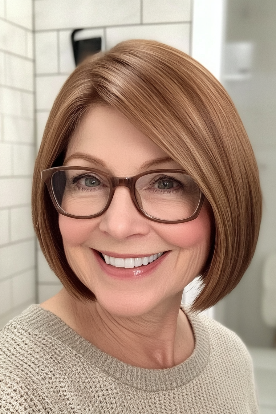 21. Classic French Bob in Chestnut Brown (Haircuts For Women Over 60 With Glasses) - Haircuts For Women Over 60 With Glasses