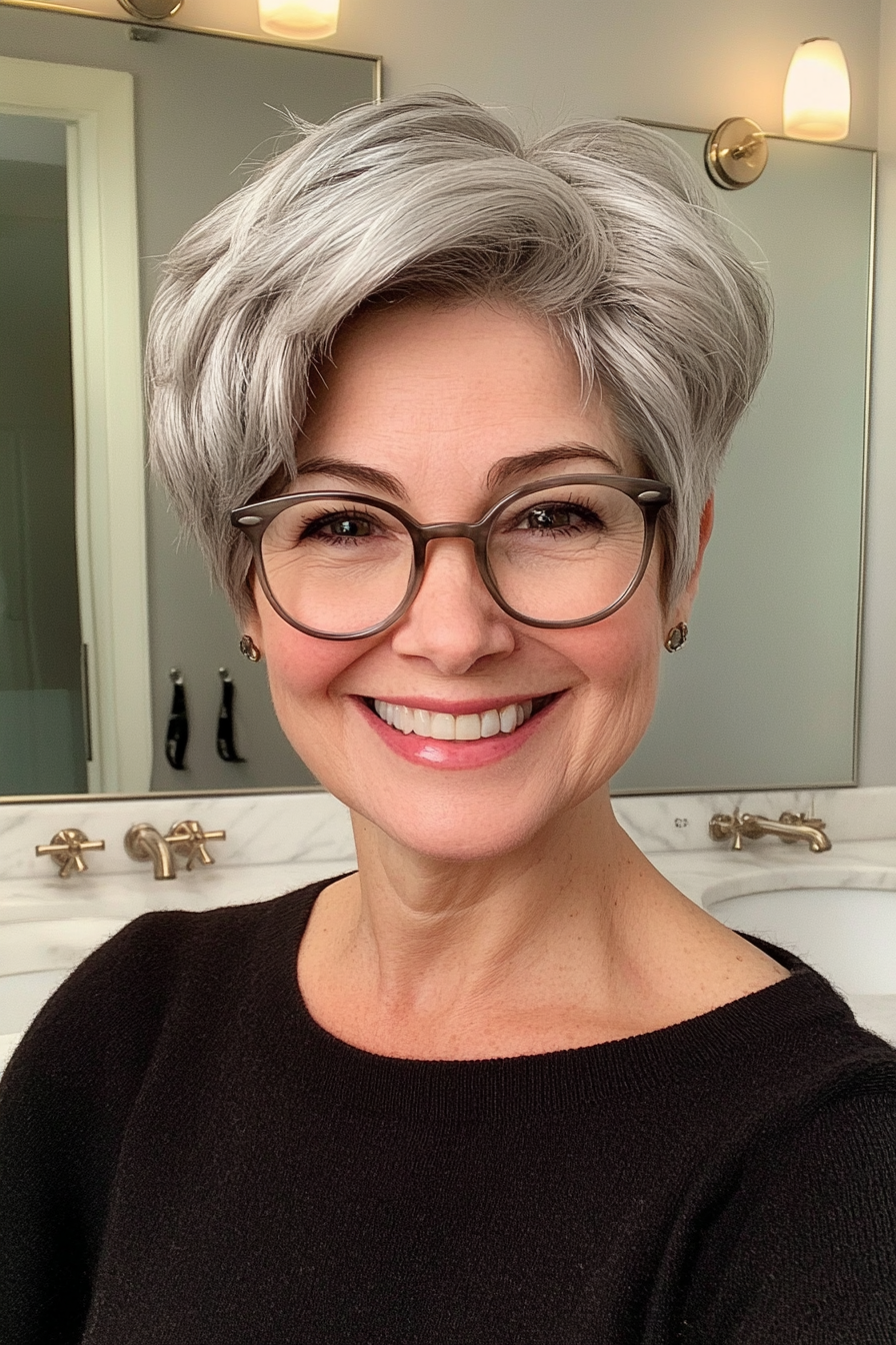 23. Voluminous Pixie in Natural Silver (Haircuts For Women Over 60 With Glasses) - Haircuts For Women Over 60 With Glasses