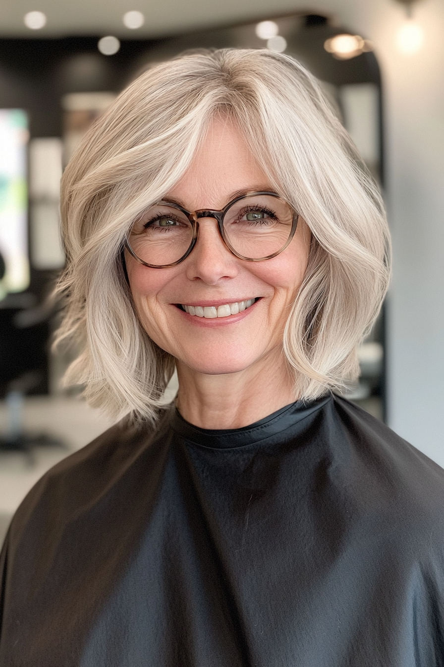 24. Breezy Layers in Ash Blonde (Haircuts For Women Over 60 With Glasses) - Haircuts For Women Over 60 With Glasses
