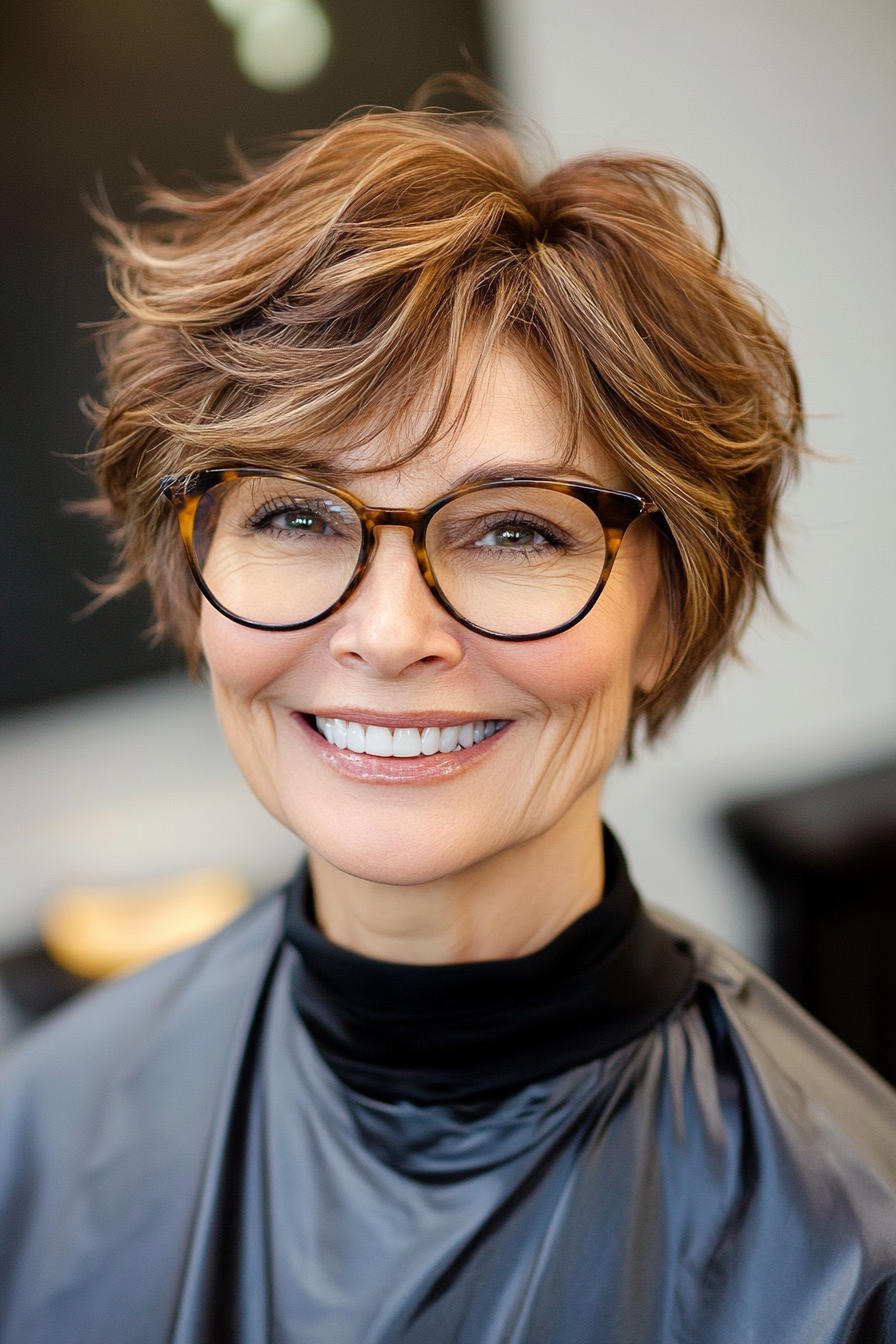 3. Textured Crop in Dark Chestnut (Short Hairstyles For Older Women With Glasses) - Short Hairstyles For Older Women With Glasses