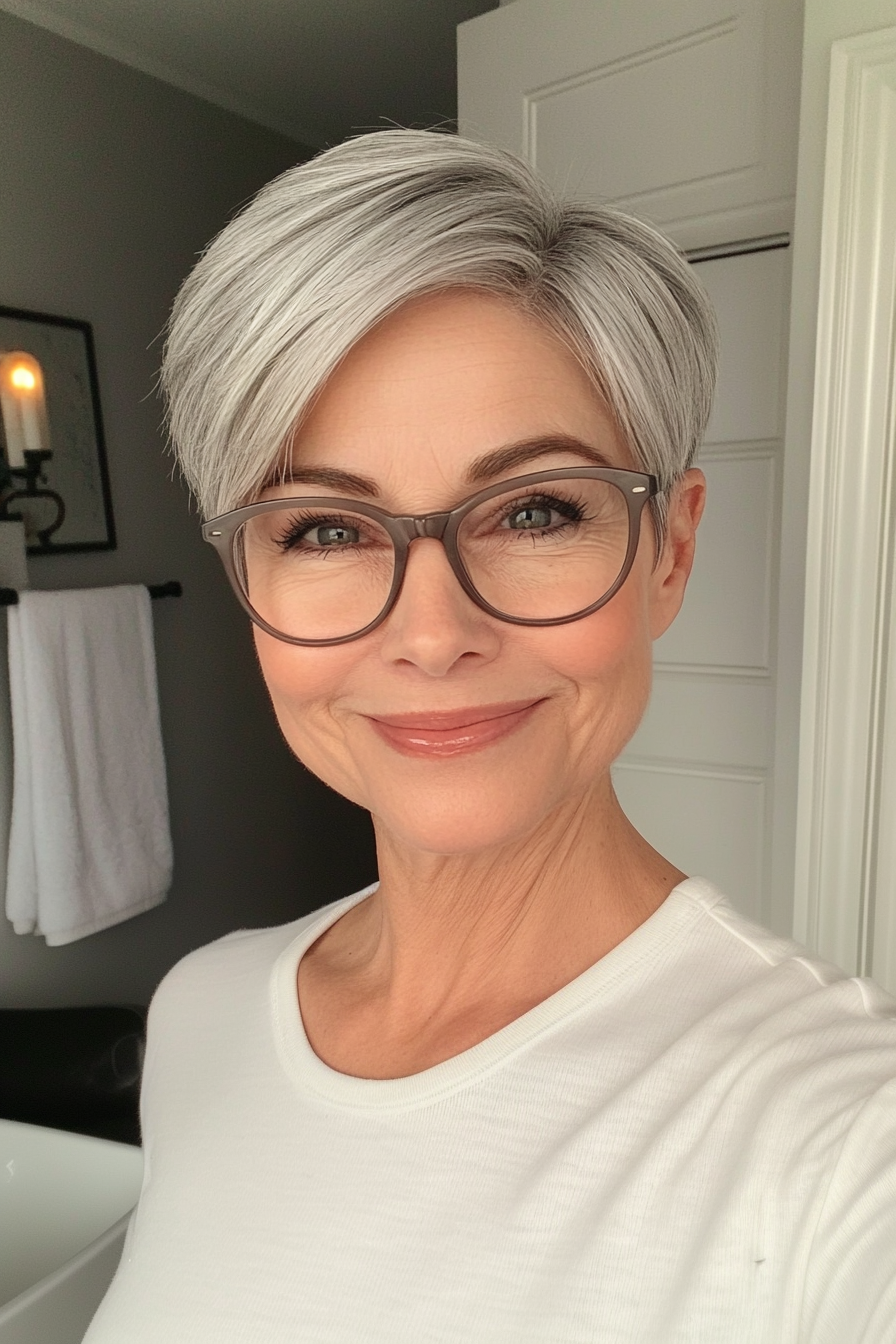 4. Tapered Cut in Cool Gray (Short Hairstyles For Older Women With Glasses) - Short Hairstyles For Older Women With Glasses
