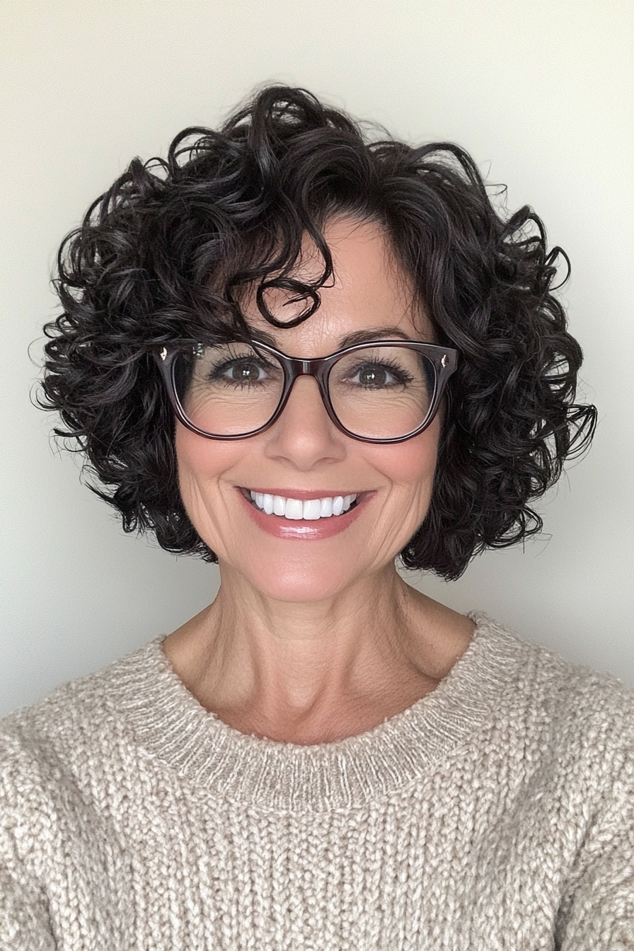 5. Curly Bob in Natural Black (Short Hairstyles For Older Women With Glasses) - Short Hairstyles For Older Women With Glasses