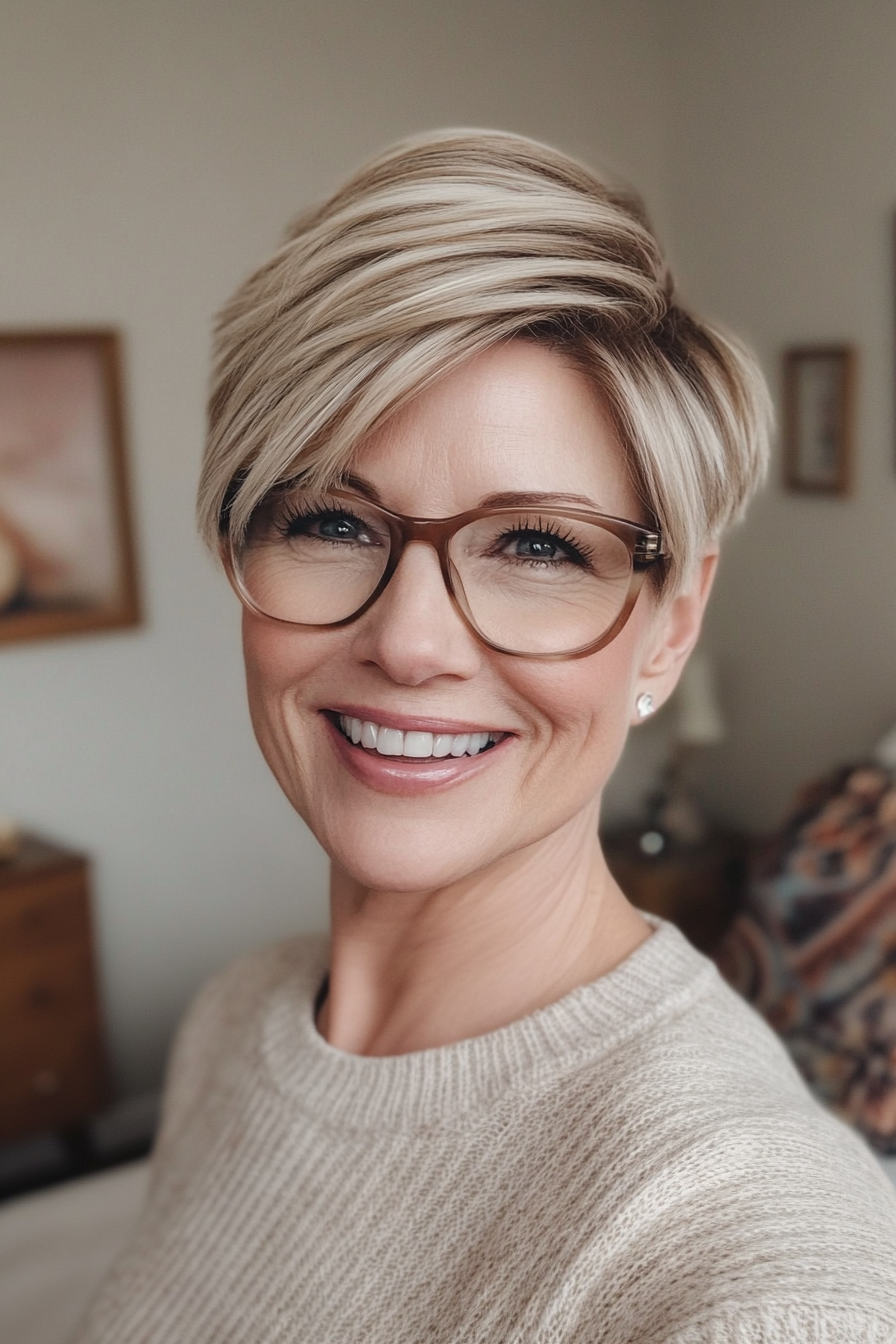 9. Soft Wedge in Champagne Blonde (Short Hairstyles For Older Women With Glasses) - Short Hairstyles For Older Women With Glasses