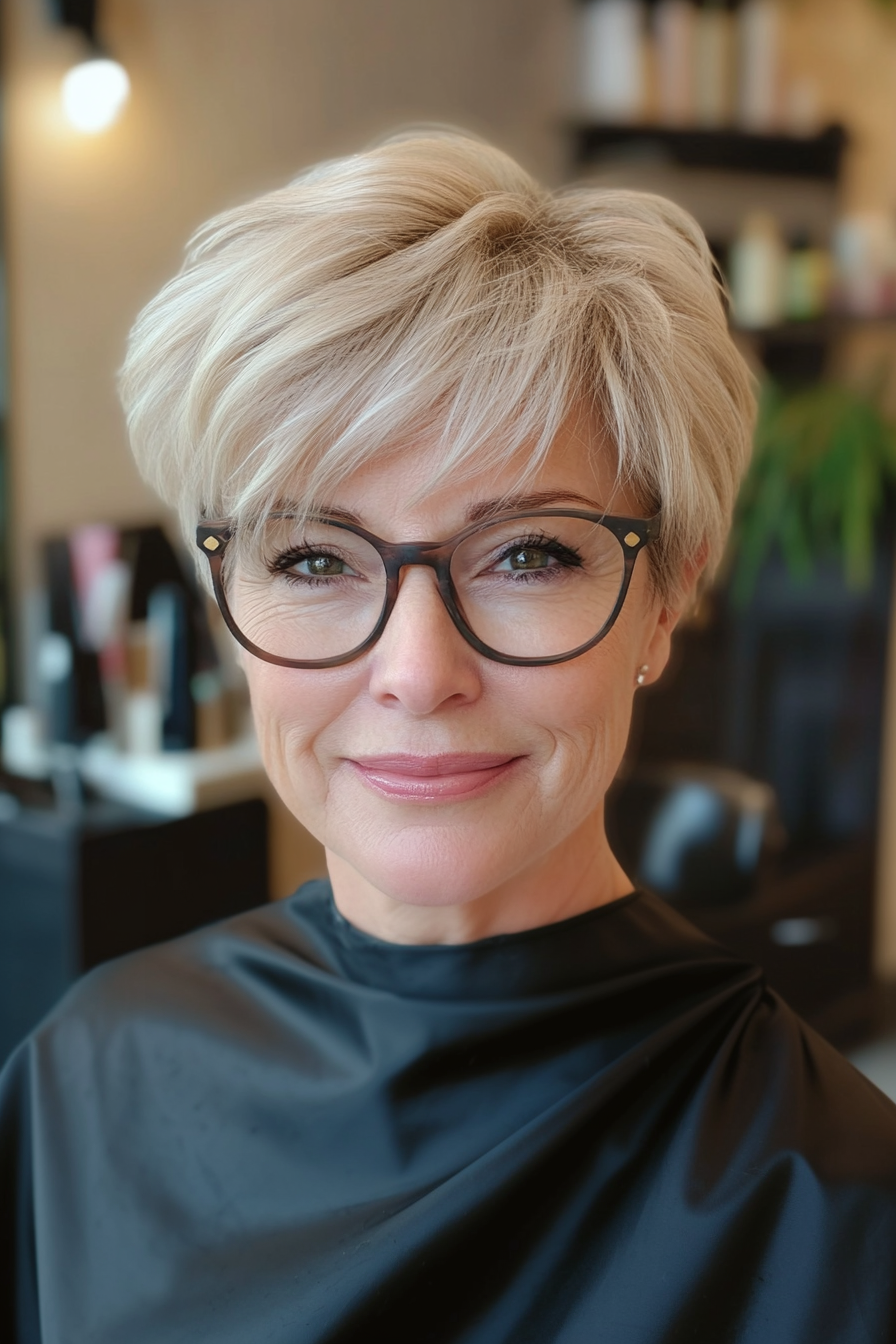 12. Choppy Crop in Sandy Blonde (Short Hairstyles For Older Women With Glasses) - Short Hairstyles For Older Women With Glasses